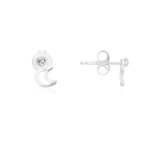 Argento Silver Crystal Moon Stud Earrings - Silver