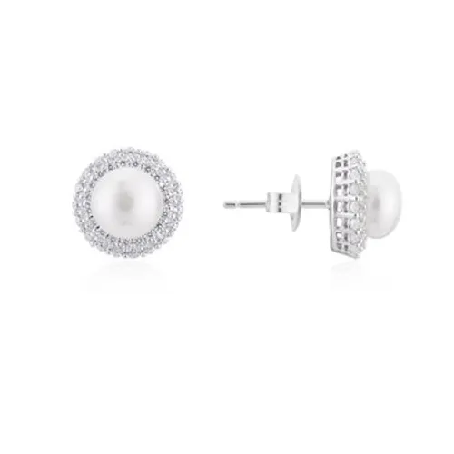 Argento Silver Crystal Pearl Halo Earrings - 925 Silver