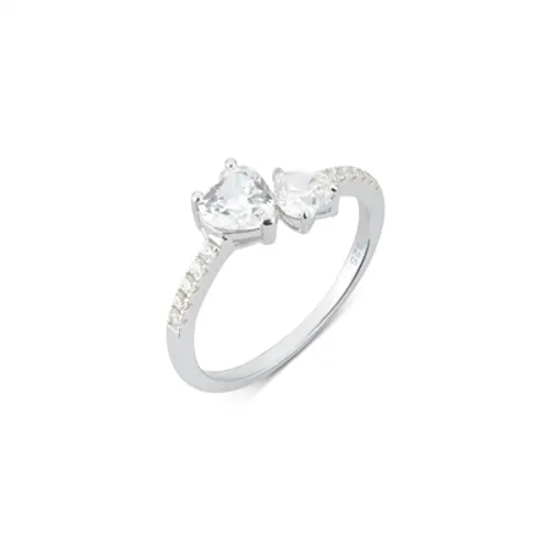 Argento Silver Double Heart CZ Ring - Ring Size 50 Silver