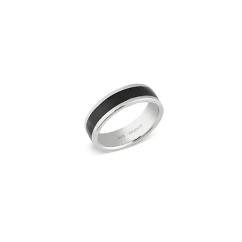 Argento Silver Mens Black Band Ring - Ring Size 64 Silver
