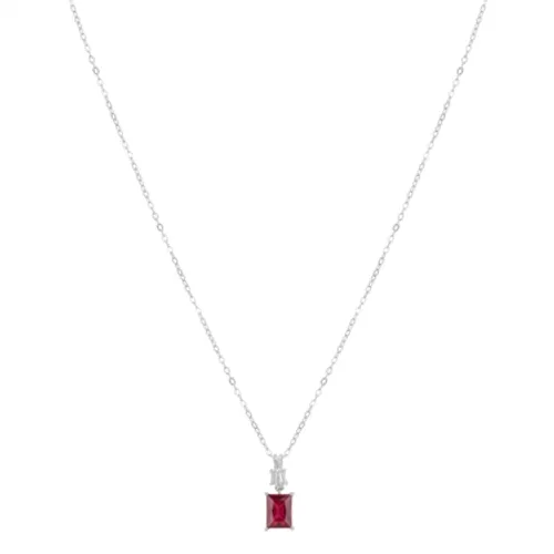 Argento Silver + Ruby Solitaire Necklace - 40cm
