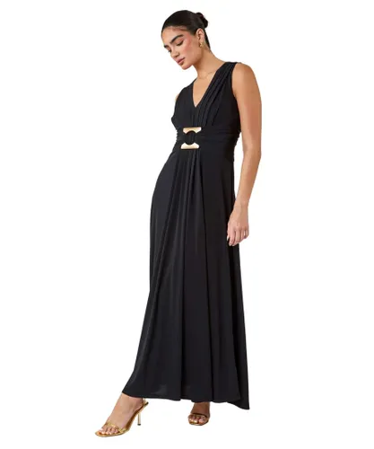 Ariella Womens Buckle Detail Maxi Stretch Dress - Black
