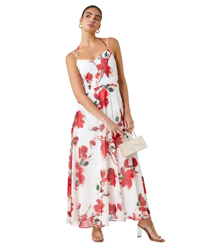 Ariella Womens Luxe Floral Fit & Flare Maxi Dress - Red