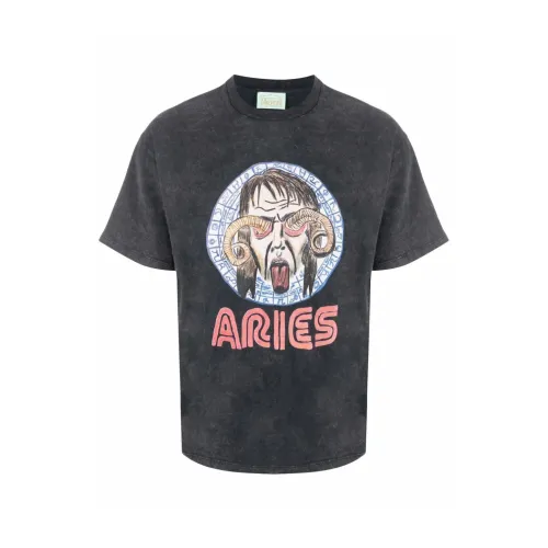 Aries , Astrology For Aliens Logo T-Shirt ,Black male, Sizes:
