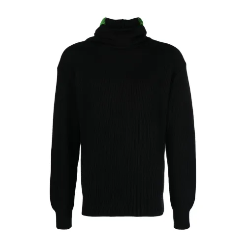 Aries , Fluorescent Green Intarsia-Knit Hooded Jumper ,Black male, Sizes: