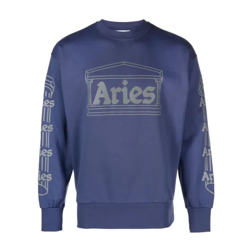 Aries , Navy Logo Gray Sweatshirt ,Blue male, Sizes: