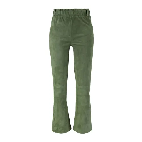 Arma , Stretch Suede Pants with Wide Leg ,Green female, Sizes: