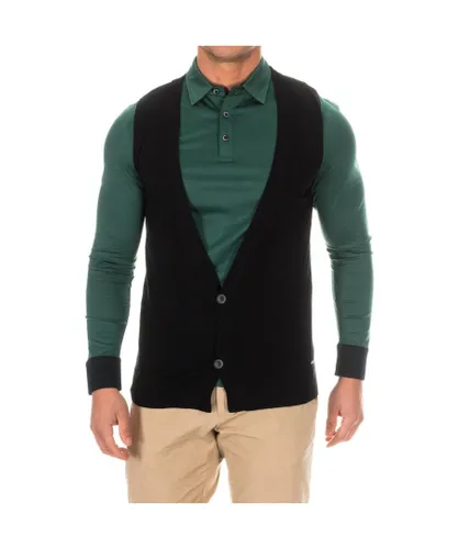 Armand Basi Mens V-neck vest with button closure BEH0224 - Black Cotton