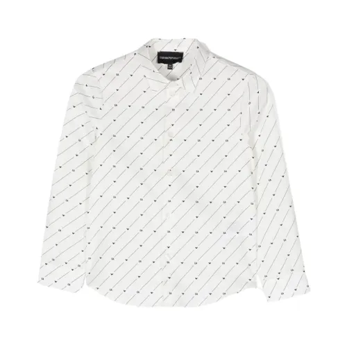 Armani , Cotton Logo Allover Long Sleeve Shirt ,White male, Sizes: