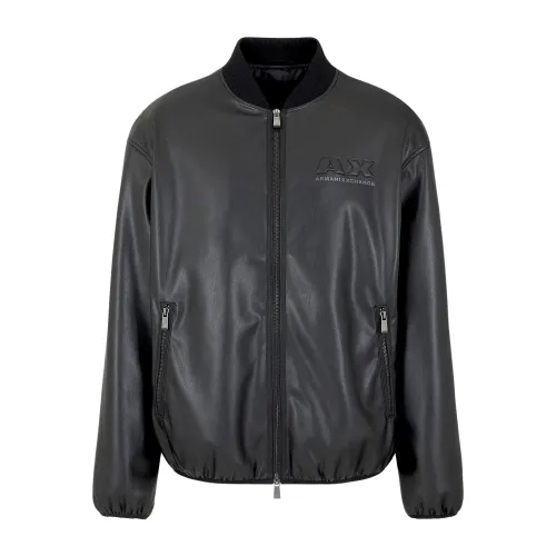Armani Exchange , Black Matte Zip-Up Coat ,Black male, Sizes: