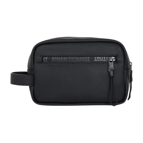 Armani Exchange , Black Mens Zippered Side Handle Pouch ,Black male, Sizes: ONE SIZE