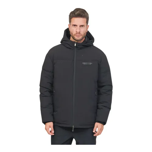 Armani Exchange , Black Technical Fabric Hooded Coat ,Black male, Sizes: