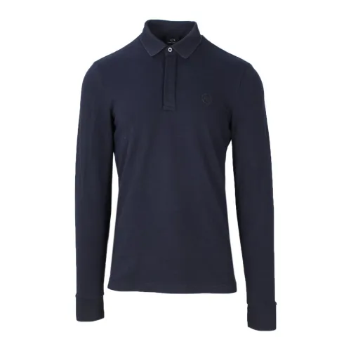 Armani Exchange , Blue Long Sleeve Polo for Men ,Blue male, Sizes: