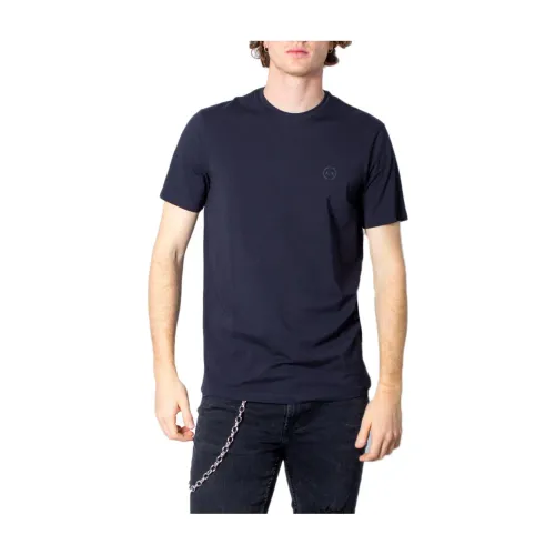 Armani Exchange , Blue Round Neck Mens T-shirt ,Blue male, Sizes: