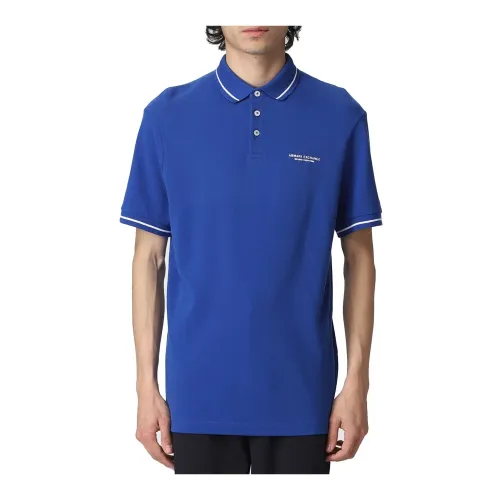 Armani Exchange , Blue Short-sleeved Polo Shirt ,Blue male, Sizes: