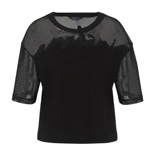 Armani Exchange , Cotton Cropped T-Shirt ,Black female, Sizes: