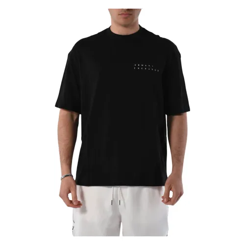 Armani Exchange , Cotton T-shirt with chest logo ,Black male, Sizes: