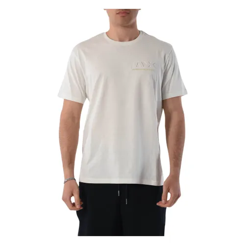 Armani Exchange , Cotton T-shirt with chest logo ,White male, Sizes: