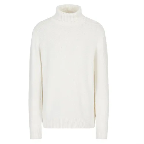 Armani Exchange , Diagonal Rib Knit High Collar Pullover ,White male, Sizes: