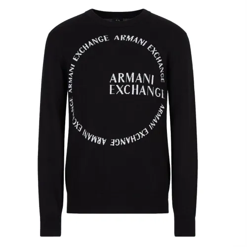 Armani Exchange , Embroidered Logo Crewneck Sweater ,Black male, Sizes: