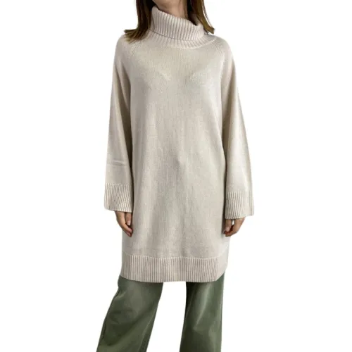 Armani Exchange , High Neck Beige Knit Dress ,Gray female, Sizes: