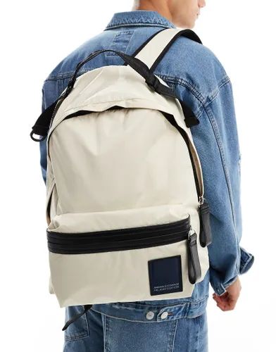Armani Exchange linear label logo backpack in beige-Neutral