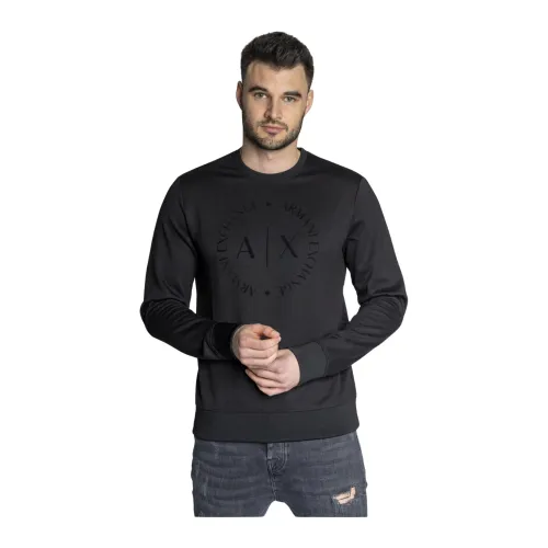Armani Exchange , Logo Velour Sweatshirt - Les Noirs ,Black male, Sizes: