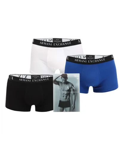 Armani Exchange Mens 3 Pack Boxers in White blue black - Blue & White Cotton