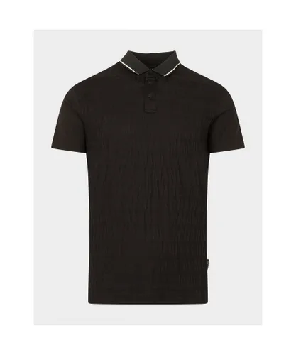 Armani Exchange Mens All Over Logo Polo Shirt in Black Cotton