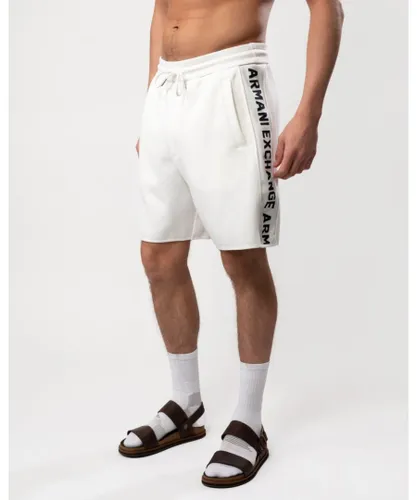 Armani Exchange Mens Drawstring Shorts with Logo Tape - White