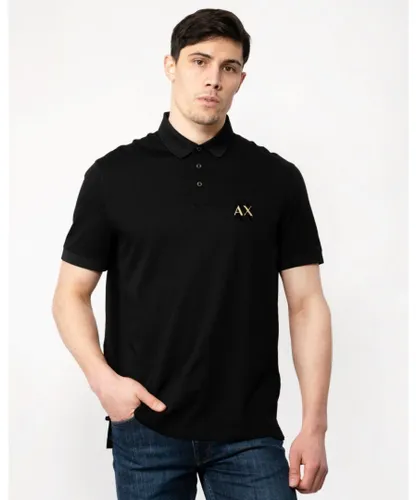 Armani Exchange Mens Gold AX Logo Polo Shirt - Black