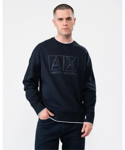 Armani Exchange Mens Large AX Outline Logo Sweatshirt - Navy