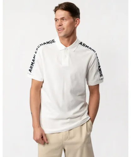 Armani Exchange Mens Large Logo Tape Polo Shirt - White