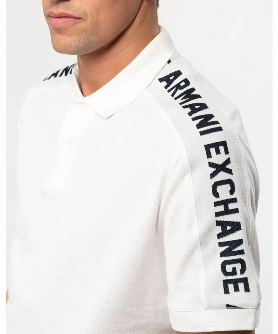 Armani Exchange Mens Large Logo Tape Polo Shirt - White