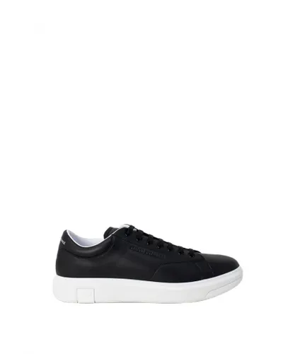 Armani Exchange Mens Leather Sneakers with Laces in Black