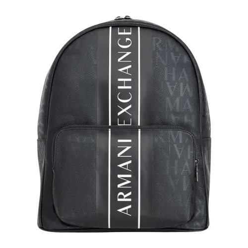 Armani Exchange , Men's Logo Lettering Backpack Black ,Black male, Sizes: ONE SIZE