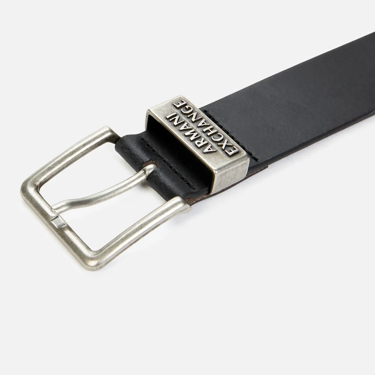 Armani Exchange Men's Metal Buckle Leather Belt - Black