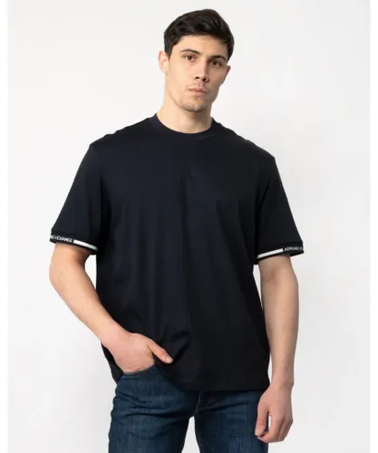 Armani Exchange Mens Stripe Logo Tipping T-Shirt - Navy