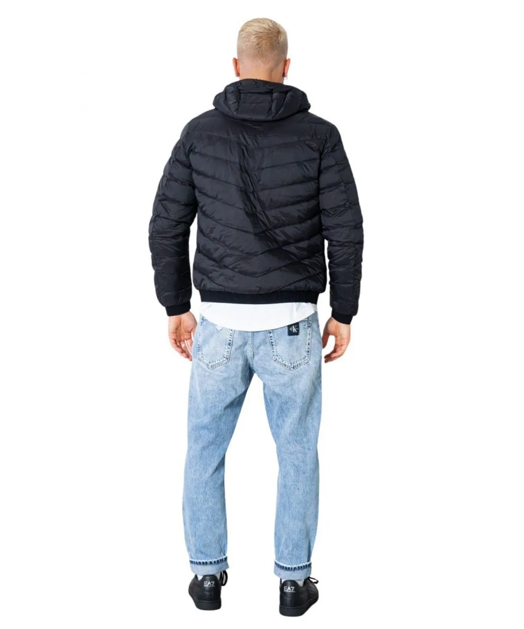 Armani Exchange Milano/New York Logo Mens Hooded Down Jacket - Black Polyamide