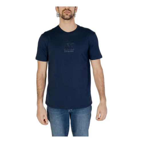 Armani Exchange , Plain Round Neck T-Shirt ,Blue male, Sizes: