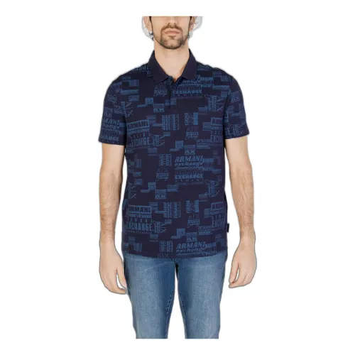 Armani Exchange , Printed Polo Shirt with Button Fastening ,Blue male, Sizes: