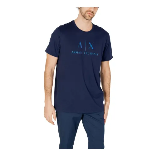 Armani Exchange , Printed Round Neck Cotton T-shirt ,Blue male, Sizes: