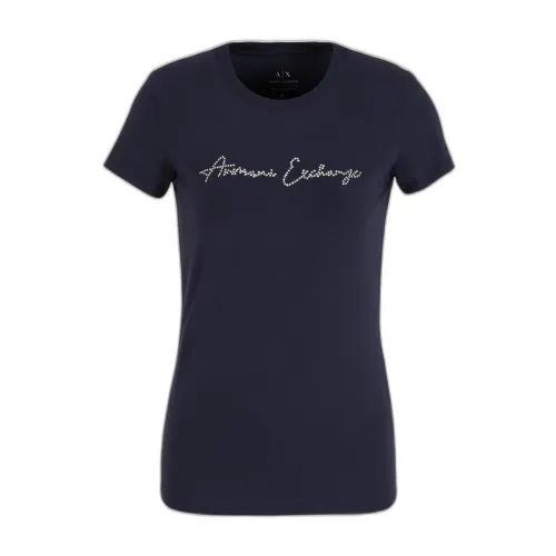 Armani Exchange , Printed Round Neck T-Shirt ,Blue female, Sizes: