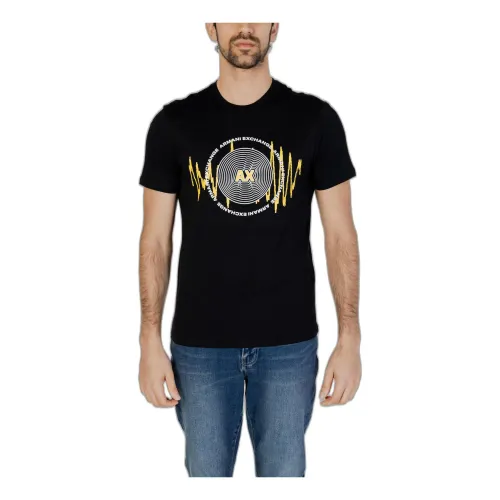 Armani Exchange , Printed Short Sleeve T-shirt ,Black male, Sizes: