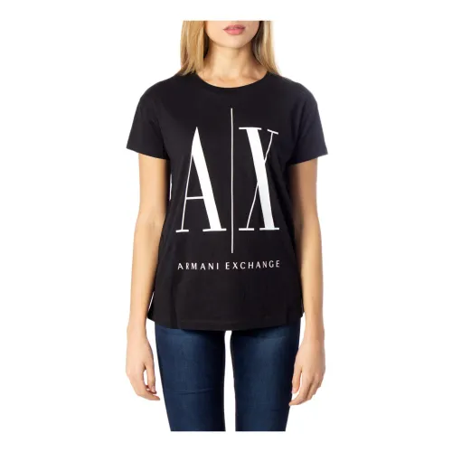 Armani Exchange , Printed Short Sleeve T-shirt for Women ,Black female, Sizes: