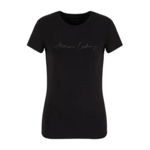 Armani Exchange , Short Sleeve Cotton Blend T-Shirt ,Black female, Sizes: