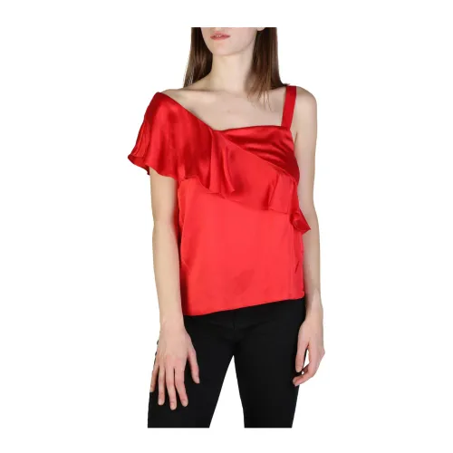 Armani Exchange , Silk Sleeveless V-Neck Top with Side Zip Fastening ,Red female, Sizes: