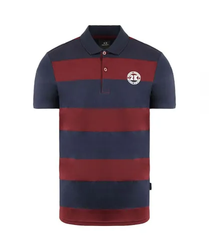 Armani Exchange Stripe Mens Navy/Burgundy Polo Shirt Cotton