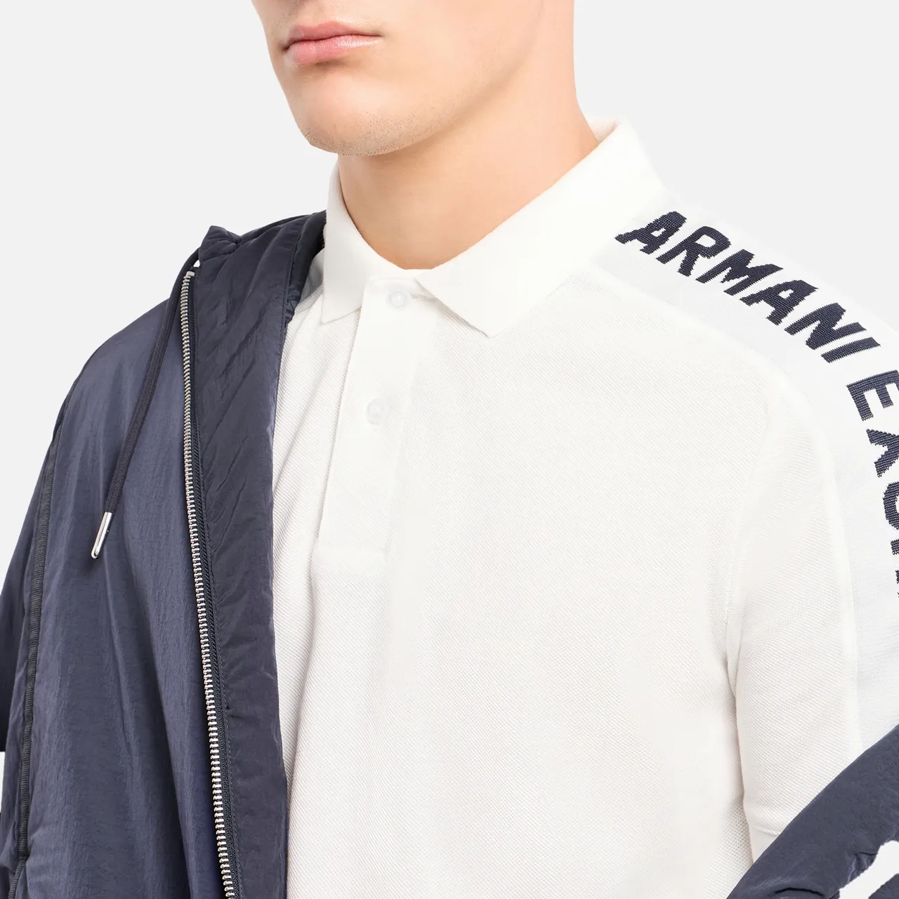 Armani Exchange Tape Logo-Print Cotton-Piqué Polo Shirt