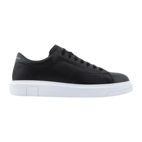 Armani Exchange , White Leather Low Profile Sneakers ,Black male, Sizes: